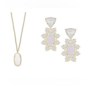 Kendra Scott Necklace and Earrings in iridescent white and white druzy stone!